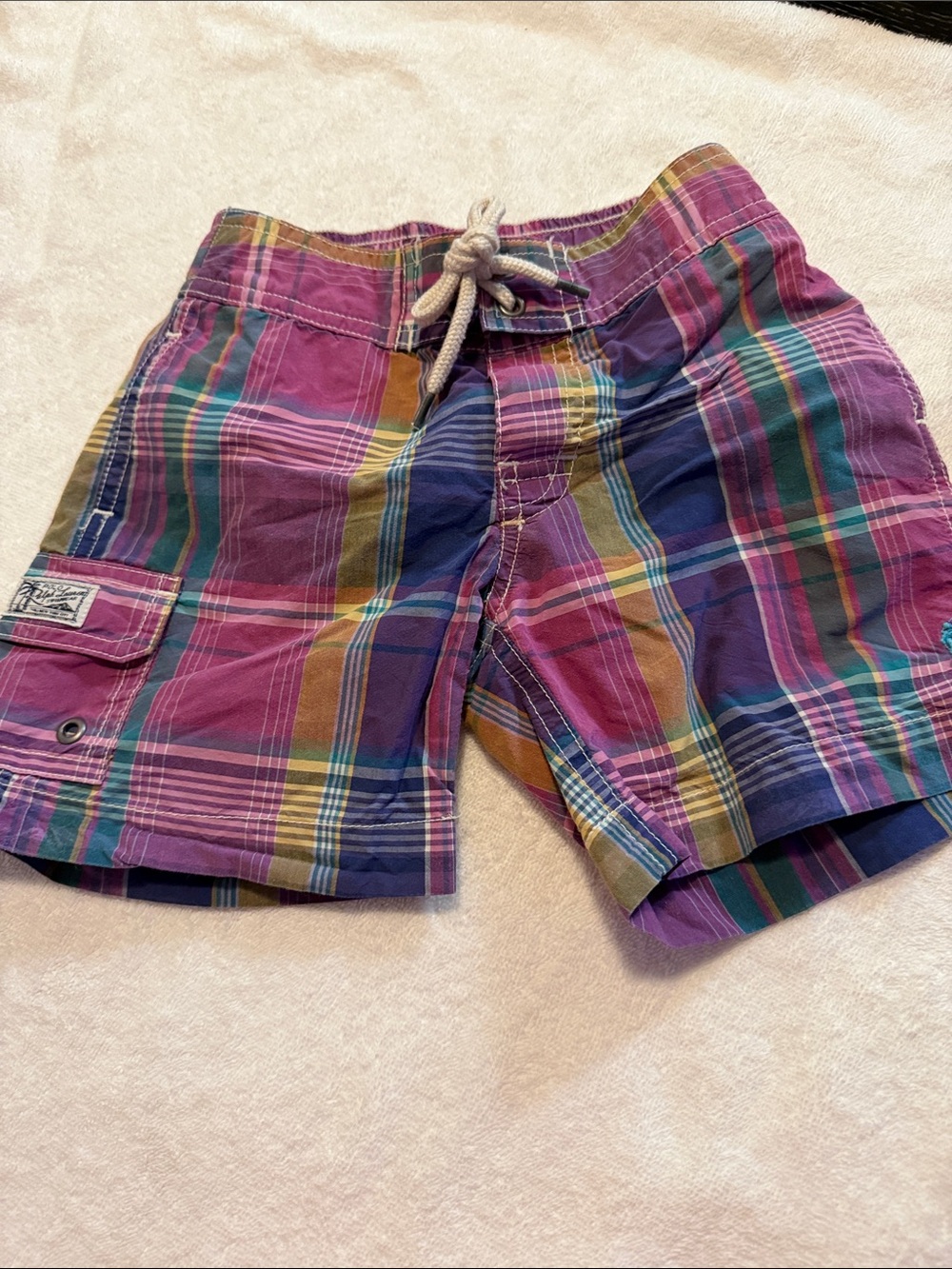 Polo by Ralph Lauren Multicolor Plaid Cargo Swim Shorts - Purple, Blue, Gold